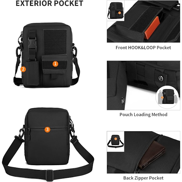 Sling Bag Skuldertaske Militær Molle Taktisk Nylon Taske med Nøgle