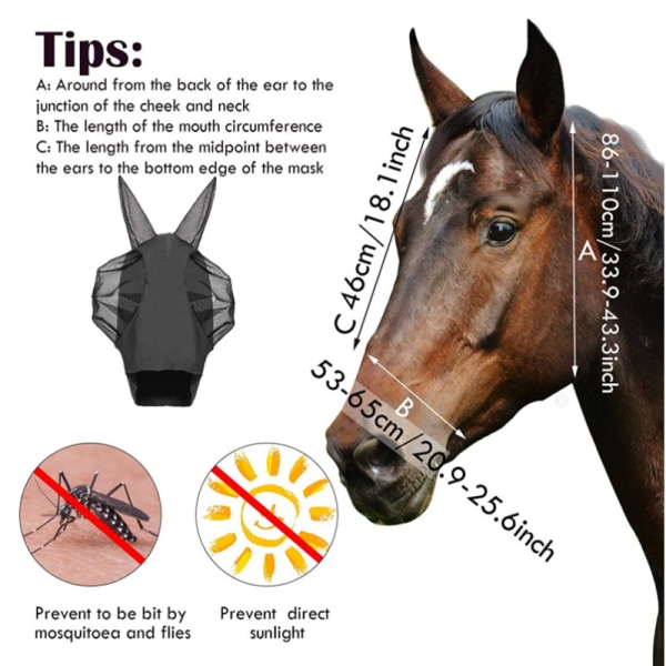 (Grå) Häst Utomhus Bite Prevention Myggmask Hästhuvud Mesh
