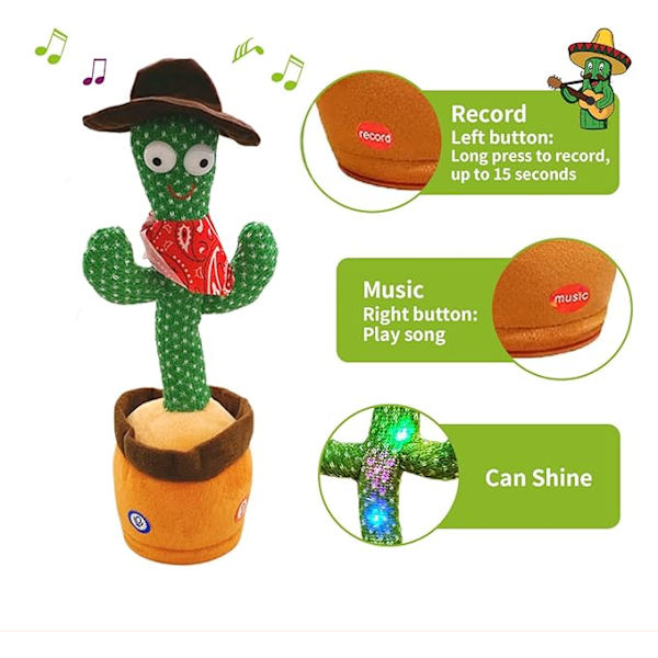 Cowboy-kaktus danser, efterligner kaktus taler, synger + lyser