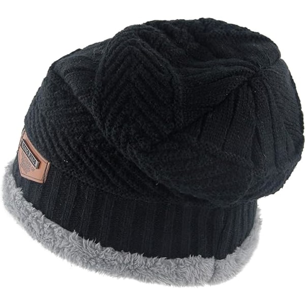 Dametøj Tyk Varmt Vinter Beanie Hat Slouchy Skully Strik Huer, Sort