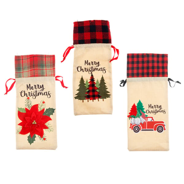 3 stk nytt julepynt vinflaskesett lin plaid pose ho