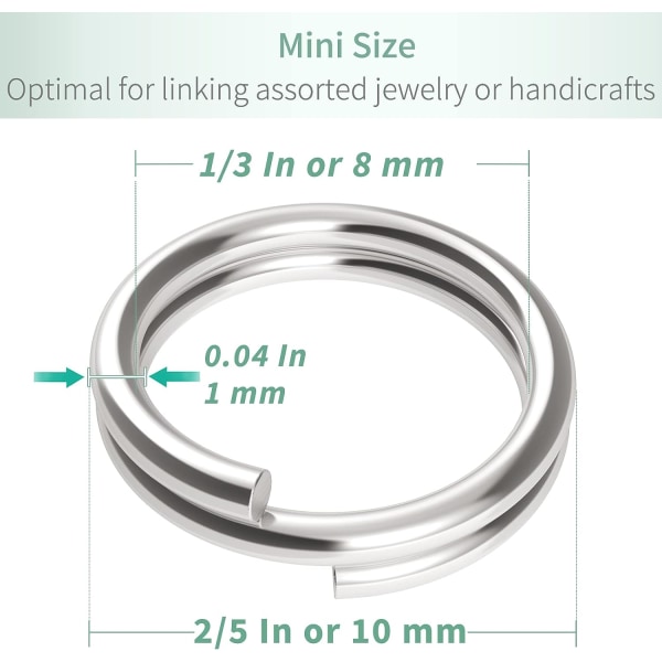 500 Pakk 10mm Mini Split Hoppringer med Dobbelte Sløyfer Små Met