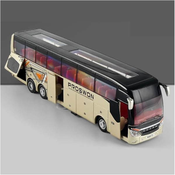 1/32 Setra Lyxig Buss Leksaksbil Diecast Miniatyrmodell Pull Back Ljud & Ljus Pedagogisk Samling Present Till Pojke Barn Gold