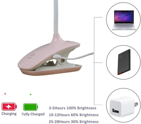LED Læselampe Klipslys Børnebordlampe med Fleksibel Hals USB