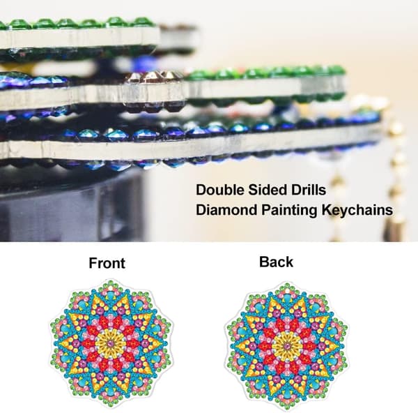 8 st 5D Diamantmålning Mandala Nyckelringar med Rhinestone Mandal