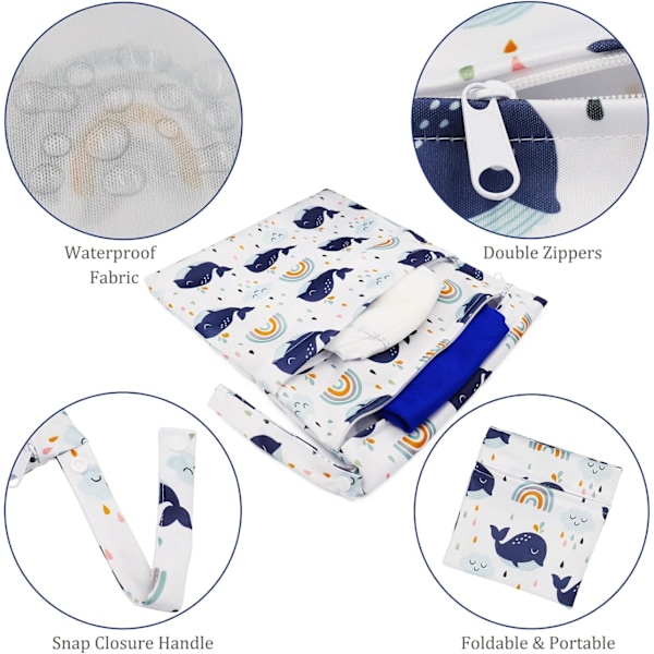 Vådtaske, våde og tørre tasker til stofbleer, bleorganisator til dagpleje, opbevaringsposer, vandtæt, vaskbar, genanvendelig lynlåstaske (W