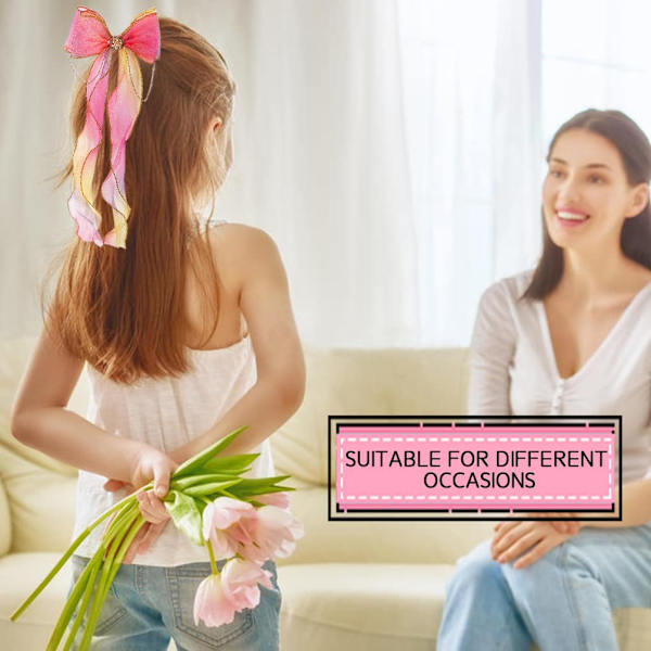 Färgglada hårsnoddar med rosett, 4 stycken vävda rosetter, regnbågsband w