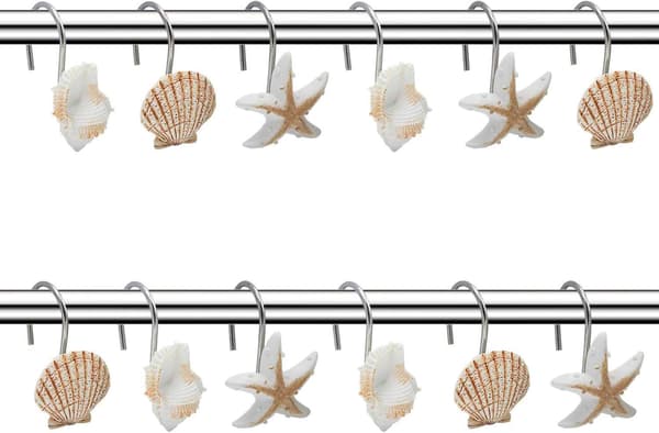 Duschdraperihakar i Snäckskal, 12 Rostfria Dekorativa H