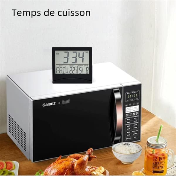 Sølv Digital Vækkeur LCD Temperaturvisning Skrivebord (Sort)