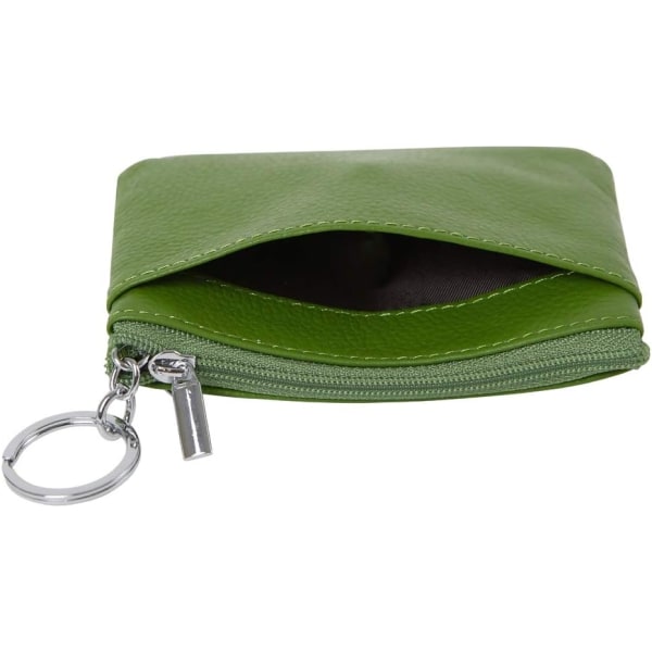 Myntväska i äkta läder för kvinnor med nyckelring, grön, en one size