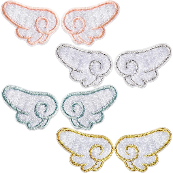 4 Par Angelvinger Broderte Lapp, Fargerike Stryke-på-Lapper