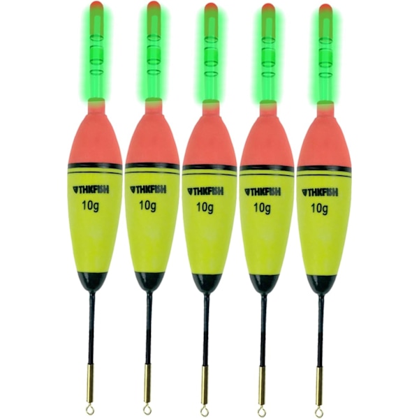 Sett med 5 fiskebøyer og bøyer 10g + 8 stk fiske lysplugger,