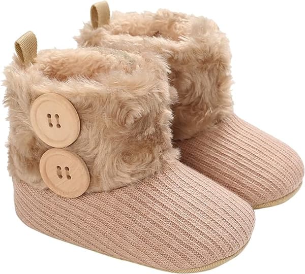 Khaki Bebisfleecetofflor Stövlar med Päls Ankel