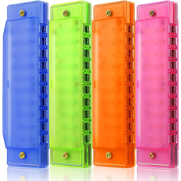 4 stk. Barnemunnspill 10 Hull Plastmunnspill 4 Farger Utdann