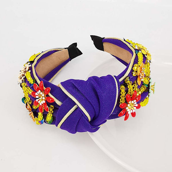 Rhinestone Crystal Bred Bandage Knuten Turban (Lila) Mode Vin