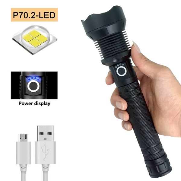 Laddningsbar xhp70 bländande belysning usb teleskopisk zoom aluminiumlegering