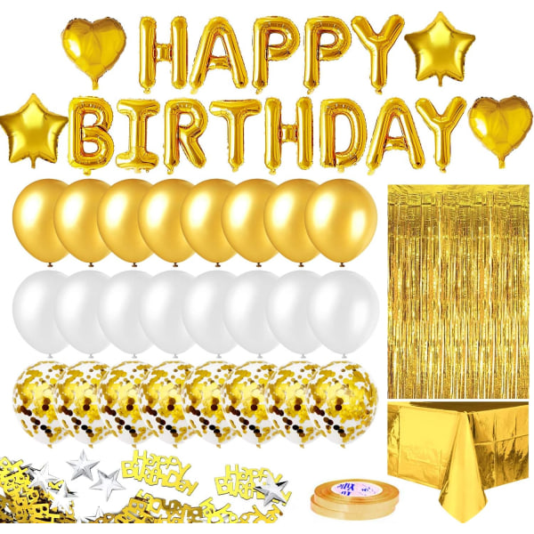 Fødselsdagsfest dekoration Guld Ballon Happy Birthday Banner Kit