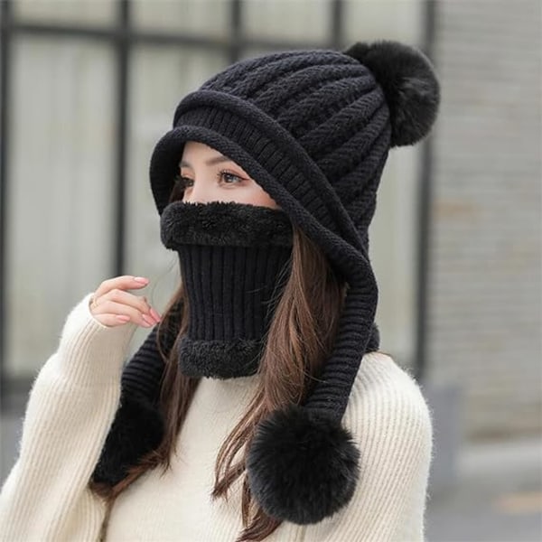 Women Winter Beanie Hat Peruvian Circle Scarf Set Ski Ear Flaps C