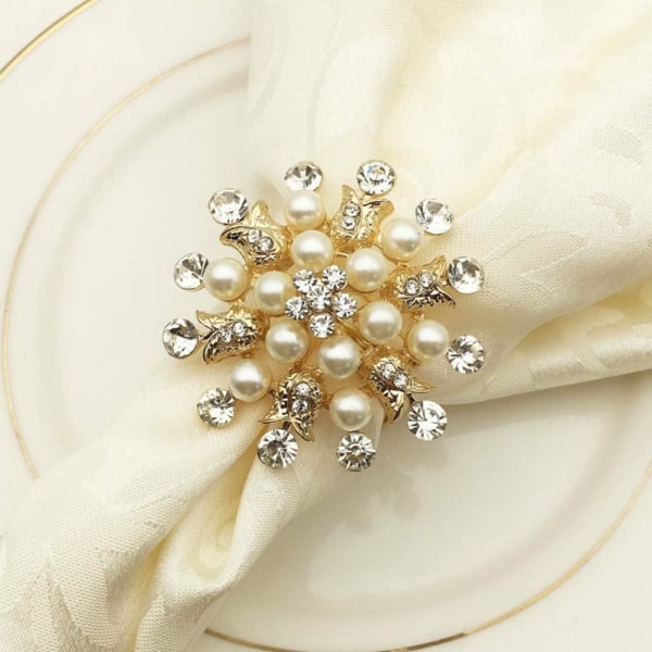 12 styks blomsterperle diamant servietring holder, brugt til ons