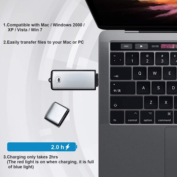 Digital Diktafon 8GB Digital Stemmeoptager, USB Genopladelig K
