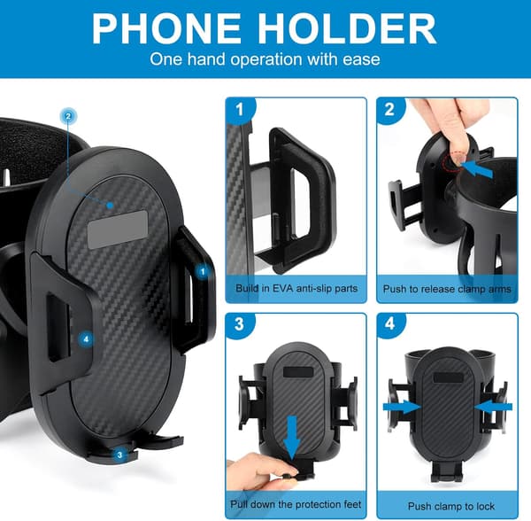 Universal Kopholder med Telefonholder/Montering, 2-i-1 Barnevogn