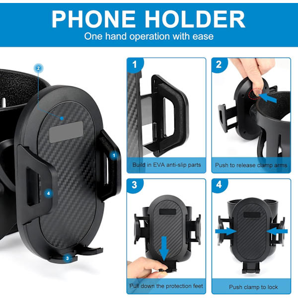 Universal koppholder med telefonholder/feste, 2-i-1 barnevogn