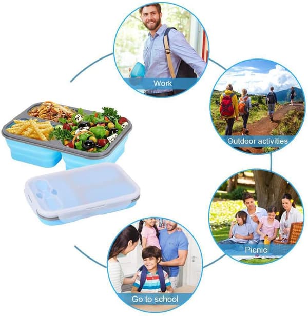Foldbar Bento Box - Sammenklappelig Silikon Lunchboks Lækagesikker Bento L