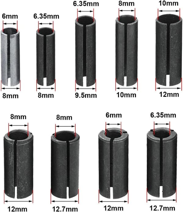 9-delars Set Fräs Bits Kollekt Adaptrar Kollekt Chuck Konverter Adapter