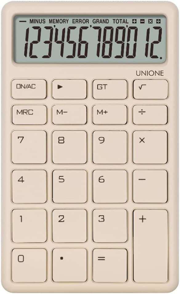 Beige tasku- ja pöytälaskukone kirkkaalla LCD-näytöllä, DXGHC