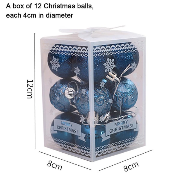 12 st 4 cm julgransprydnadskulor Dekorerad julkula (blå