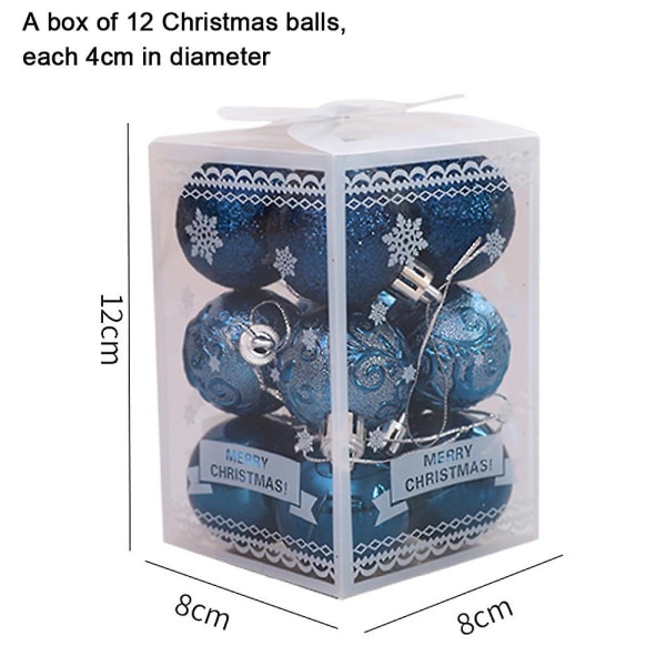 12 stk 4cm Juletrær Ornament Kuler Dekorert Julekule (blå