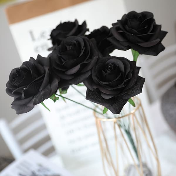 15 Pakke Rayon Blomst Realistisk Rosebuket Lang Stilk Sort Skønhed