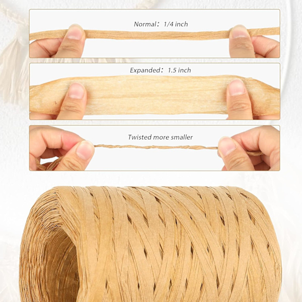 200M Raffiapapir, 200M Raffia Garnbånd for Jul, Gaveinnpakning