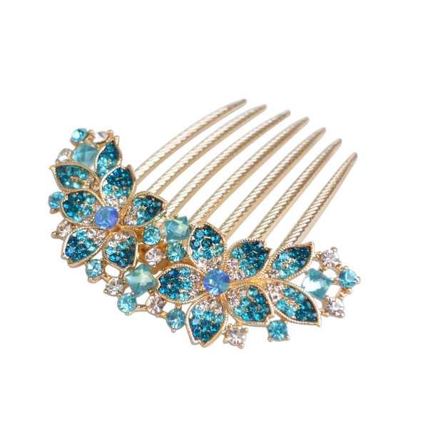 (Blå) Kvinners Rhinestone Inlagt Blomst Hårkam Hårspenne Barrette A