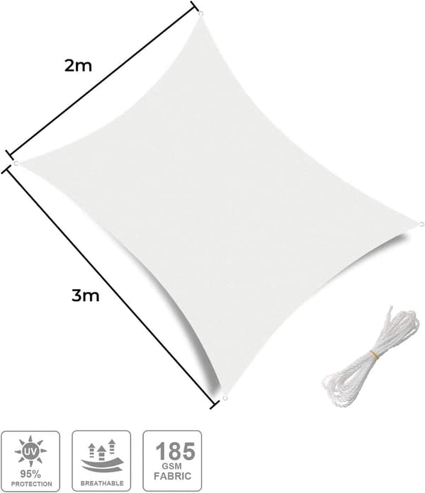 Skyggeseil (HDPE, 180g/㎡), Rektangulær 2x3m, Hage Patio Skygge S