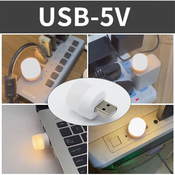 12-pakke Mini USB LED nattlys, sensorløse, plug-in, varm hvit