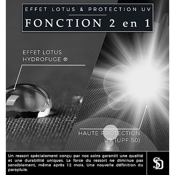 1 stk Foldbar paraply med UV-beskyttelse (50) og Lotus-effekt (2