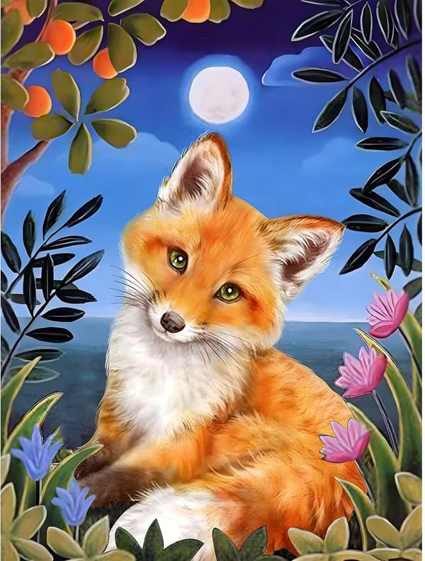 Fox Diamantmålning Kit, 5D Fox Diamantkonst Kit för Vuxna och Barn