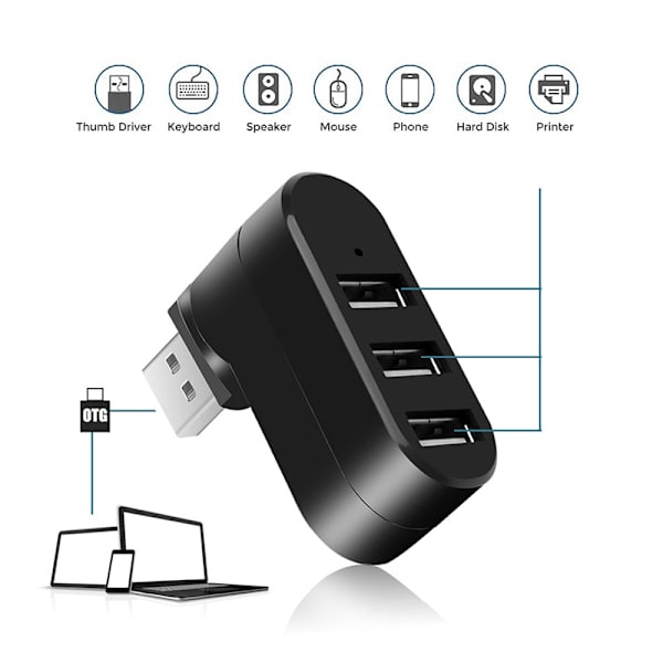 USB-keskitin, 90°/180° kääntyvä USB-sovitin, 4-porttinen USB-datakeskitin, DXGHC
