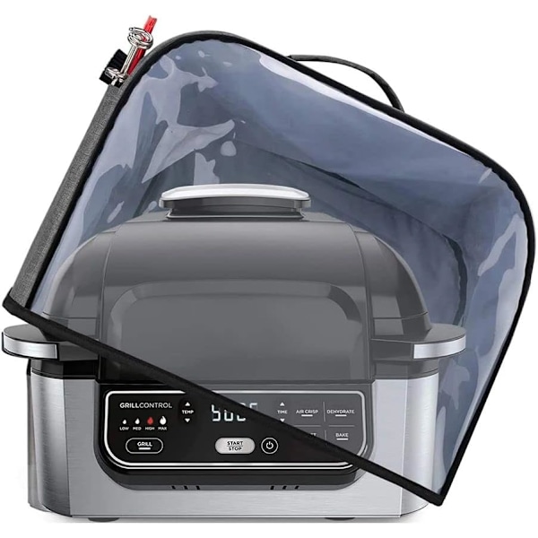 Støvdeksel Kompatibel med Ninja Foodi Grill (AG301, AG302, AG400), Deksel (Gjennomsiktig Frontpanel) med Oppbevaringslommer, Grå