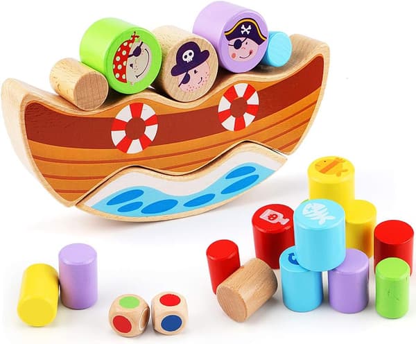 Pirat Träbalanseringsspel Staplingsbyggstenar Montessori