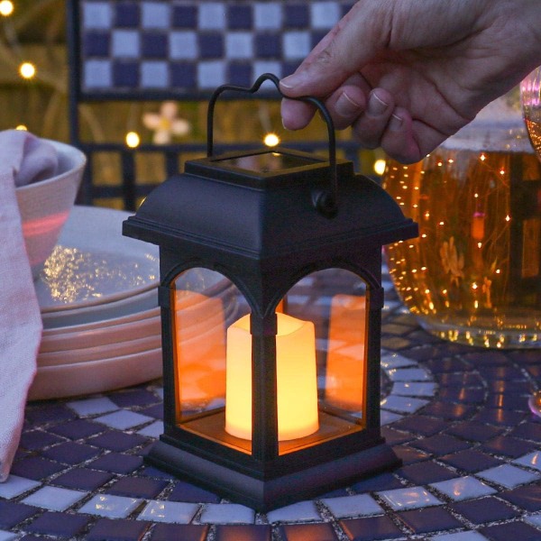 Matte Sort Udendørs Dekorative Solcellelanterner med LED-Lys