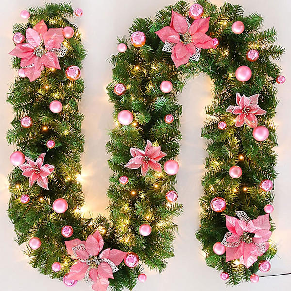 8,8 fot Julgransranka av konstgjord rotting med blommor för inomhusbruk