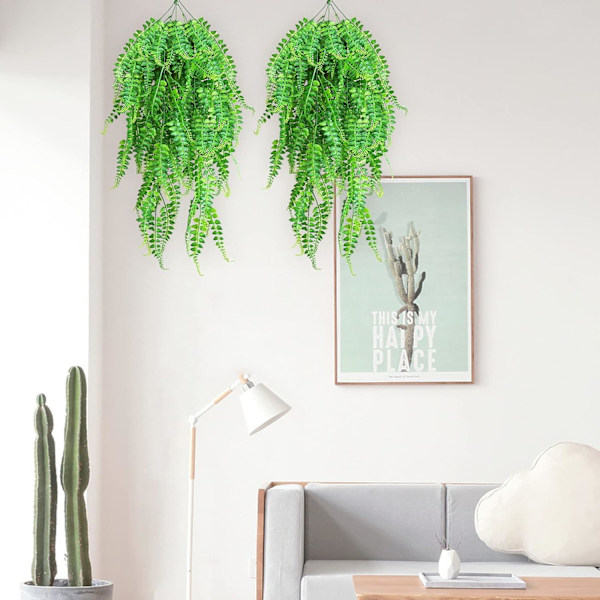 2 stk. Kunstige Boston Bregneplanter, Kunstige Droppende Planter