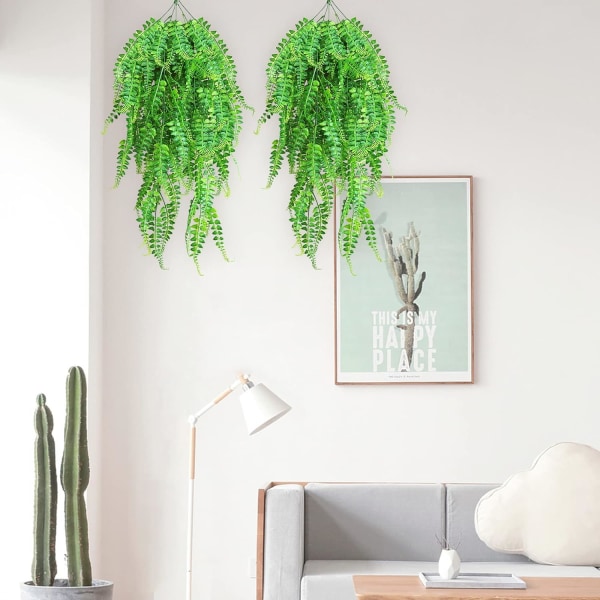 2 stycken konstgjorda Boston Fern-växter, Falska konstgjorda Dro