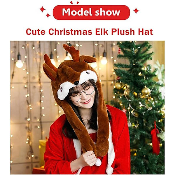 Elghatt Funny Plush Elghatt Ører Beveger Hoppende Hatt Plush Elghatt