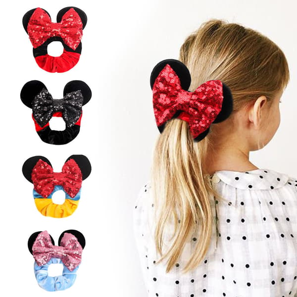 4 stk. Fløjlsmusøre Scrunchies Blanke Sequin Bows Scrunchies C