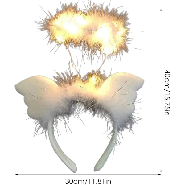 Fjærlett LED Hvit Fluffy Hodeplagg, Engelvinger Hodebånd, Lum