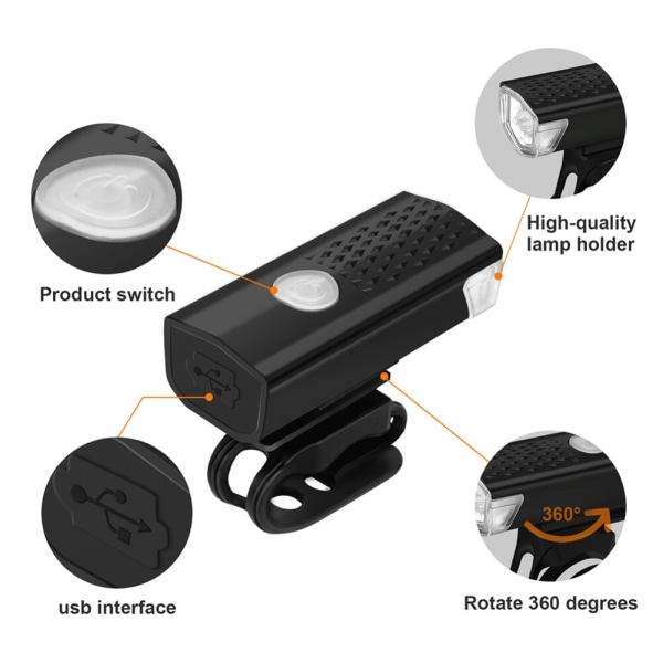 USB-uppladdningsbara cykellampor, vattentäta cykelstrålkastare