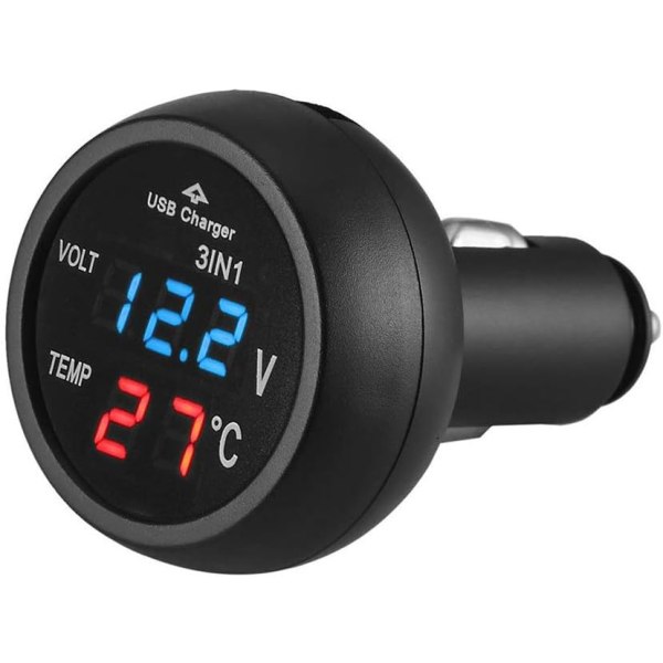 3 i 1 Universal 12V 24V Bil Voltmeter Bil Multifunktionel Blå LED